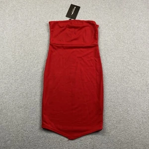 NEW Pretty Little Thing Dress Womens US 0 Red Bandeau Pointy Hem Bodycon Red Hot - Picture 1 of 12