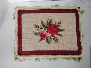 Fußstütze Nadelspitze & Eisen gepolsterter Fußhocker rot & elfenbein Blumenrand Quasten - Bild 1 von 4
