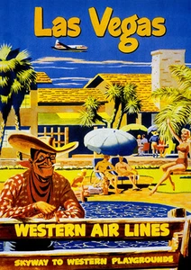 1950's Las Vegas - Western Air Lines - Travel Advertising Poster - Picture 1 of 1