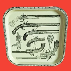 1960 plateau bar publicitaire décoration armes silex poires à poudre Fornasetti - Foto 1 di 12