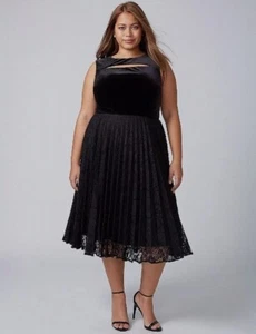 Lane Bryant Velvet Lace Midi Dress Womens 26 Cut Out Whimsigoth Cocktail Prom - Picture 1 of 18