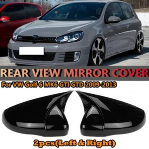 For VW Golf MK6 GTI GTD R 2009-2013 GLOSS BLACK DOOR WING MIRROR COVER CAPS CASE - Picture 1 of 10