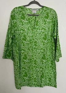 Gretchen Scott Tunic Top Rabbit V-Neck Green Size M Side Slit Beach Pool Resort - Picture 1 of 6