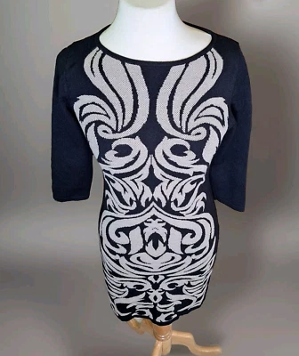 Nine West Sweater Dress Women's Size XS Baroque Damask Black and Tan 3/4 Sleeve - image 1 of 4