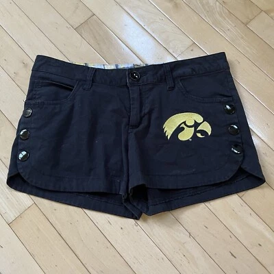 Iowa Hawkeyes Sz 9 Shortie Shorts E9 College Classics Low Rise Black Snap Up - Image 1 of 4