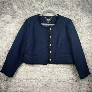 J. Crew Louisa Damen Crop Jacke in Maritime Tweed Gr. 16 Navy LESEN - Bild 1 von 16