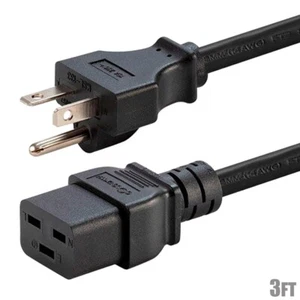 3FT 12AWG 3-Prong NEMA 6-20P to IEC 60320 C19 Heavy Duty Power Cord Cable Black - Picture 1 of 7