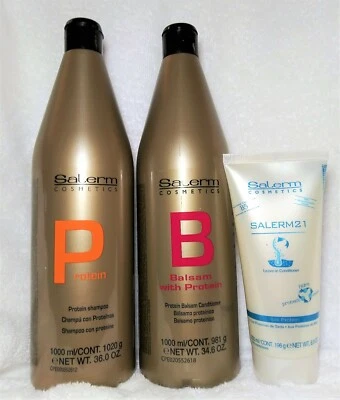 Salerm Protein Shampoo 1000ml +Balsam Conditioner 1000ml + 21 Leave in 200ml SET - Image 1 of 2