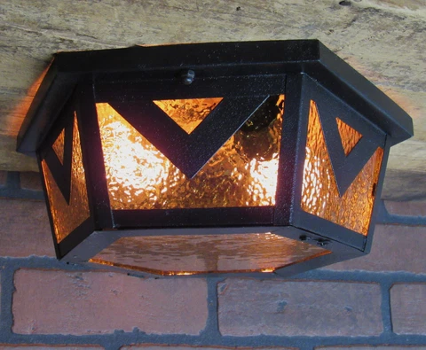 Vintage Antique 1930's Mission Ceiling Porch Light Amber Black Restored 11.75" D Cover