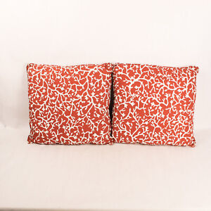 Lot of 2 Burnt Orange White Patterned Square Throw Pillows Square