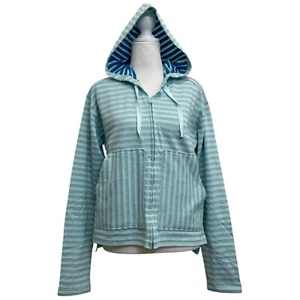 NEW Columbia Blue Striped Full Zip Hooded Sweater sz S Pockets Outdoor Gorpcore - Picture 1 of 10