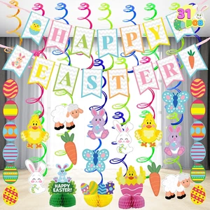 31 PCS Easter Decorations Egg Bunny Foil Swirl Party Hanging Decoration Huge Val - Picture 1 of 12