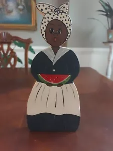 Vintage Folk Art Black Woman Wood HAND PAINTED! Signed B.Wolf 1985 Shelf Sitter - Picture 1 of 4