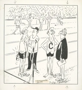 Original 1972 Cartoon Drawing JEFF KEATE  College Sports  ILLUSTRATION - Picture 1 of 1