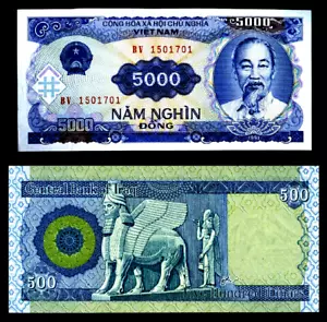 500 Iraqi Dinar + Recieve A 5000 Vietnamese Dong Note Free - Picture 1 of 3