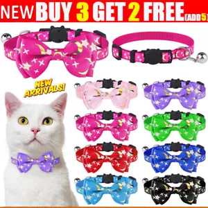 Safety Release Cat Collar Kitten Boy Girl with Bow Tie Bell Adjustable Breakaway - Picture 1 of 22
