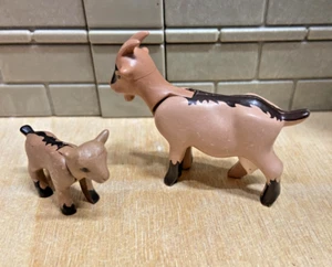 PLAYMOBIL Animaux 2 Chèvres Adulte bébé Marrons Ferme Zoo 01 - Photo 1/2