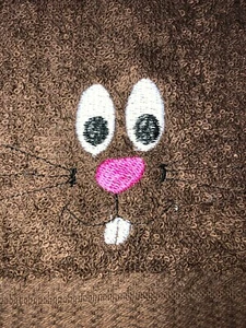 Embroidered Brown Bathroom Hand Towel Easter Bunny Face Eyes Nose HS2125 - Picture 1 of 3