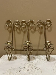 Vintage Home Interior Brass Heart Triple Candle Holder Wall Sconce - Picture 1 of 8