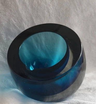Cenicero vintage de cristal artístico de Murano Poli Cenedese Sommerso bola ESFERA orbe azul "5 Foto 1 de 4
