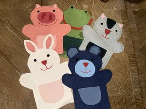 All New Land Of Nod Animal Hand Puppet 100% Cotton Fabric X5 Lot - Picture 1 of 4