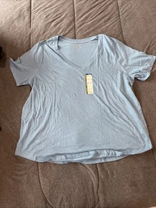 Terra & Sky Women's V-Neck T-Shirt with Short Sleeves Blue Size 1X - Picture 1 of 3