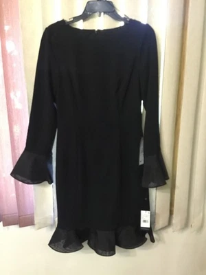 Nuevo con etiquetas Vestido de Cóctel Adrianna Papell Negro Mangas Campana y Volantes Parte Inferior Talla 6 Foto 1 de 4