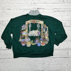 VINTAGE Basic Edition Sweatshirt Damen XL Mock Neck Katzen Hunde Made USA 90s - Bild 1 von 9