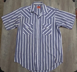 Ely Plains weiß/blau Kurzarm Western Perlen Druckknopfleiste Hemd Herren M - Bild 1 von 4