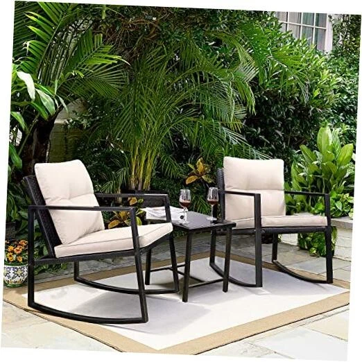 Greesum Gs-3rrcsbg 3 Pieces Patio Furniture Set Glass Coffee Table Beige