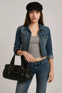 Bolso de Hombro Michael Kors Cuero Negro Ojal Tachonado Y2K Años 90 Cartera Bolso de Mano - Imagen 1 de 12