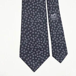 Corbata de seda azul medianoche a lunares HERMES TIE 7847 FA - Imagen 1 de 6