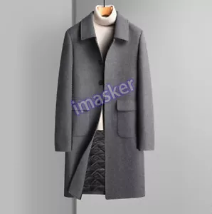 Abrigo abrigo acolchado largo de negocios 40 % lana cuello vuelto de moda para hombre - Imagen 1 de 18