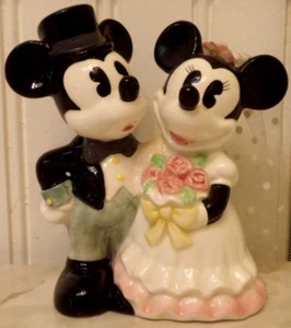 Vintage DISNEY Minnie & Mickey Mouse Bride/Groom Porcelain Cake Topper Figurine - Picture 1 of 4