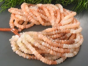 100%Natural Peach Moonstone 16Inch Smooth Handmade Roundel Beads 5 MM - Picture 1 of 6