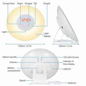 Wake Up Light Alarm Clock Sunrise/Sunset Simulation Digital Clock With FM 2 - Picture 1 of 12