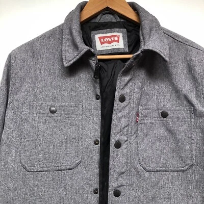 LEVI'S Classic Soft Shell Trucker Jacket Heather Gray Pockets Mens S Zip NOTES - Image 1 of 4