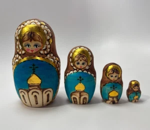 Vtg Set Russian Orthodox Church Nesting Dolls Cathedral Matryoshka Handpainted - Picture 1 of 12