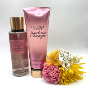 VICTORIA'S SECRET Strawberries & Champagne Fragrance Body Mist & Lotion Bundle - Picture 1 of 5