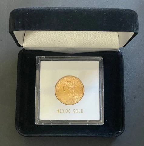 1895 P $10 Uncirculated Liberty Head Gold Eagle, Plastic Display Case & Box Cover