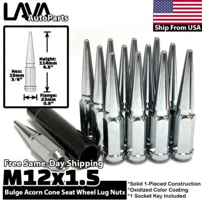 16x Chrome 12x1.5 Spike Lug Nut Fit Ford EcoSport Chevy Beat Optra Spark Dodge - Image 1 of 4