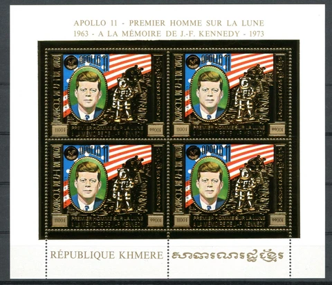 Cambodia Kennedy Space 1974 Gold Foil Gold Michel 386 A 480 Euros Cover