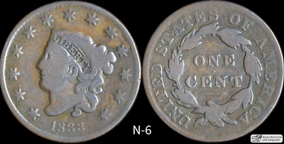 1833 Coronet Head Large Cent, N-6 Variety, Double Profile, Very Good, C6880 - Image 1 of 3