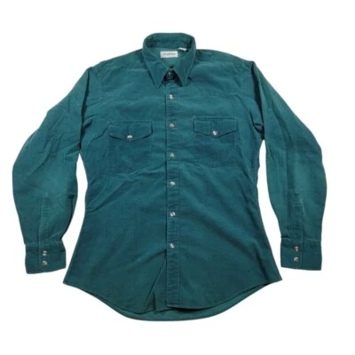 Camisa abotonada de pana Saks Fifth Avenue para hombre talla mediana verde preppy Foto 1 de 4
