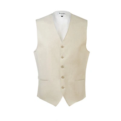 New Mens Tan Linen Suit Vest Self Tie Bow Summer Wedding Tuxedo FREE SHIPPING! - Image 1 of 2