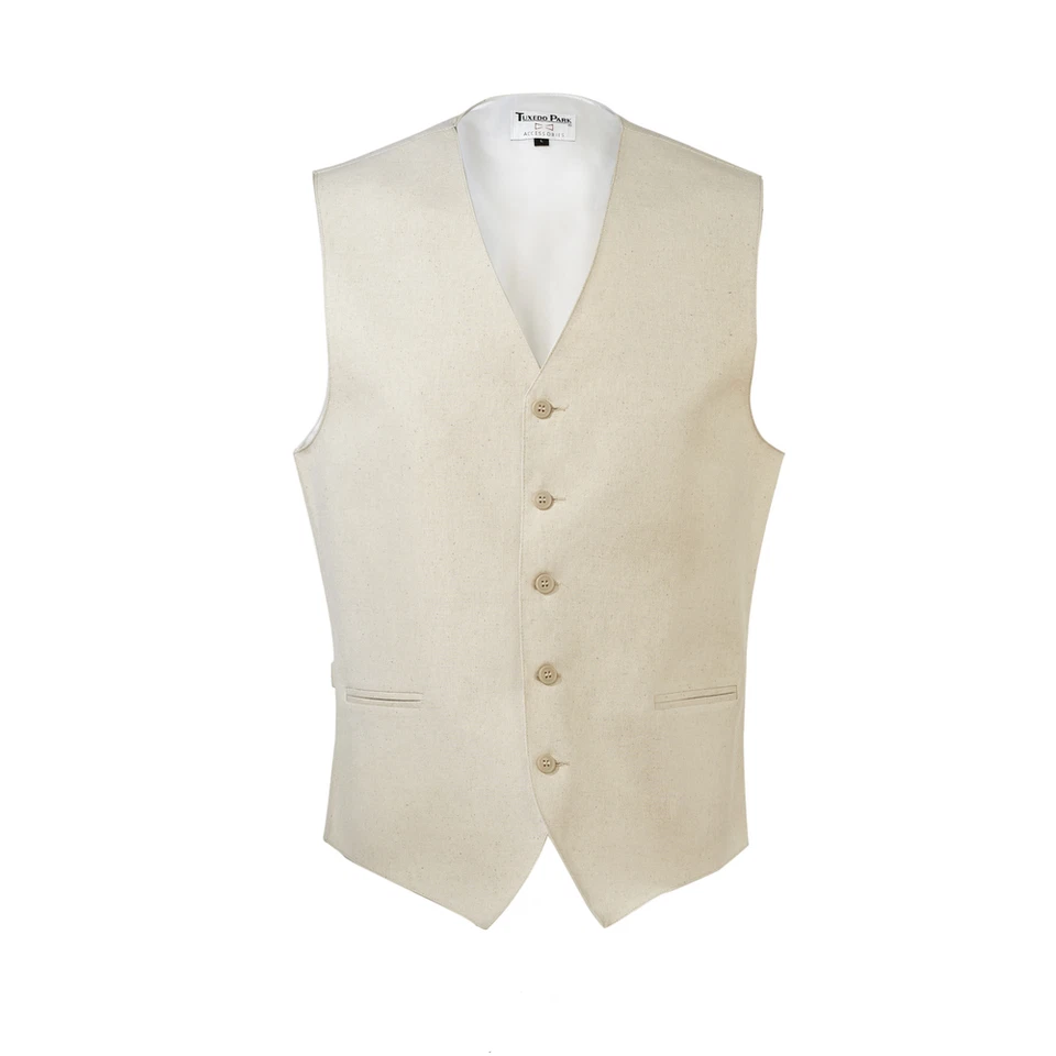 New Mens Tan Linen Suit Vest Self Tie Bow Summer Wedding Tuxedo FREE SHIPPING! - Image 1 of 2