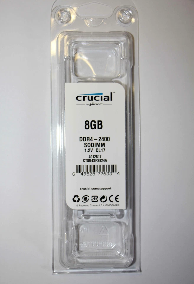Crucial 8GB DDR4 2400 MHz PC4-19200 SODIMM 260-Pin Laptop Memory - Sealed - Image 1 of 1
