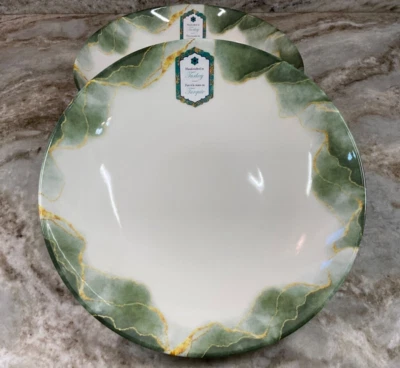 Large Pasta Bowls Intesa Home Premium Porcelain Pretty Green Abstract Design New - Image 1 of 4