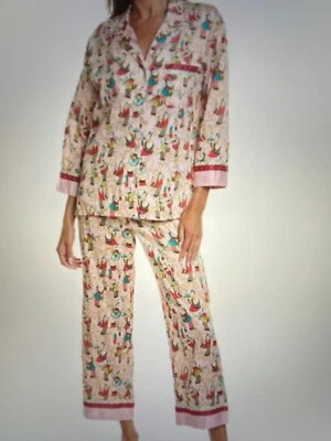 Natori TEA PARTY  Pink/Red/Black/Teal Asian Pajama/Lounge Size L Silky Cotton - Image 1 of 3