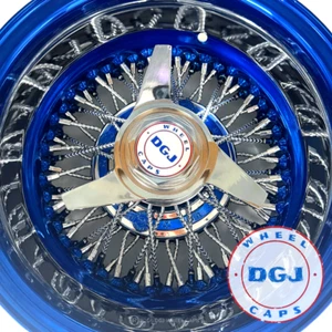 Radios de diamante DGJ 14x7 Rev 72 CL, plato azul caramelo y anillo ruedas de alambre Lowrider - Imagen 1 de 4